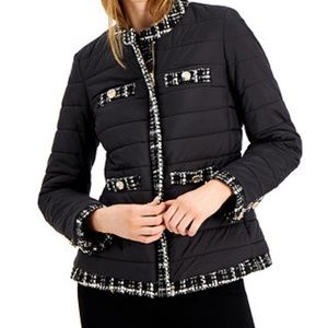 Anne Klein Black Puffer with tweed Trim Size Large